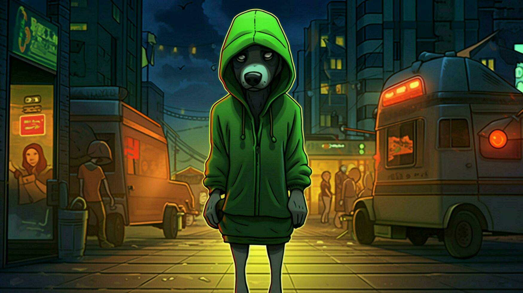 a cartoon dog with a green hoodie and a green hoo photo