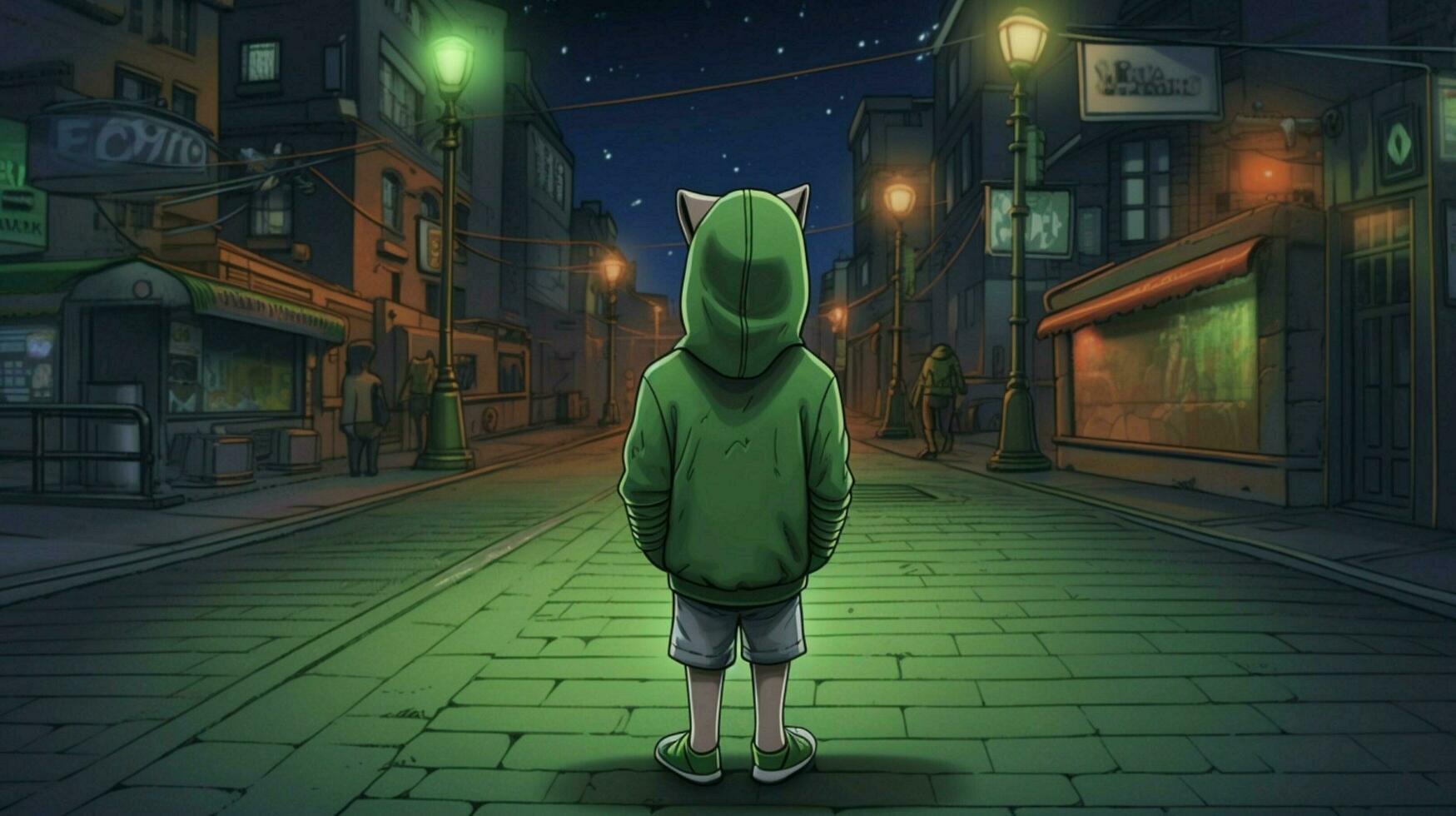 a cartoon dog with a green hoodie and a green hoo photo