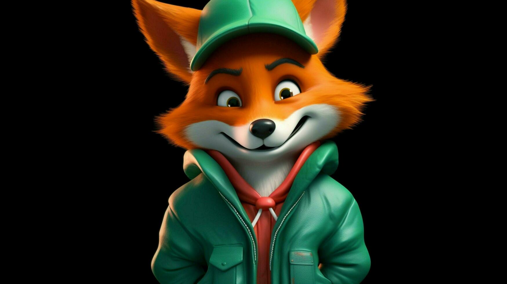 a cartoon fox with a green jacket and a green hoodie photo