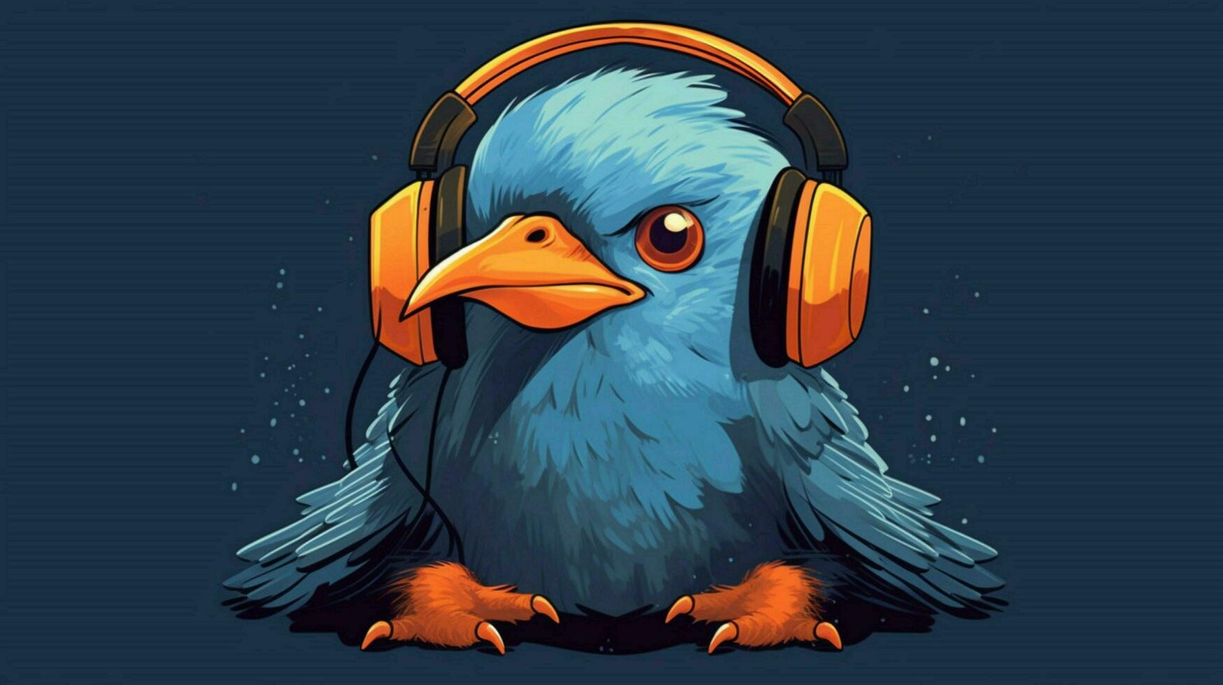 a cartoon illustration of a bird wearing headphone photo