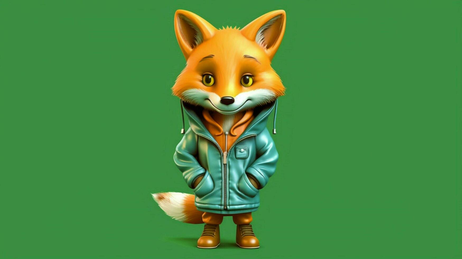 a cartoon fox with a green jacket and a green hoodie photo