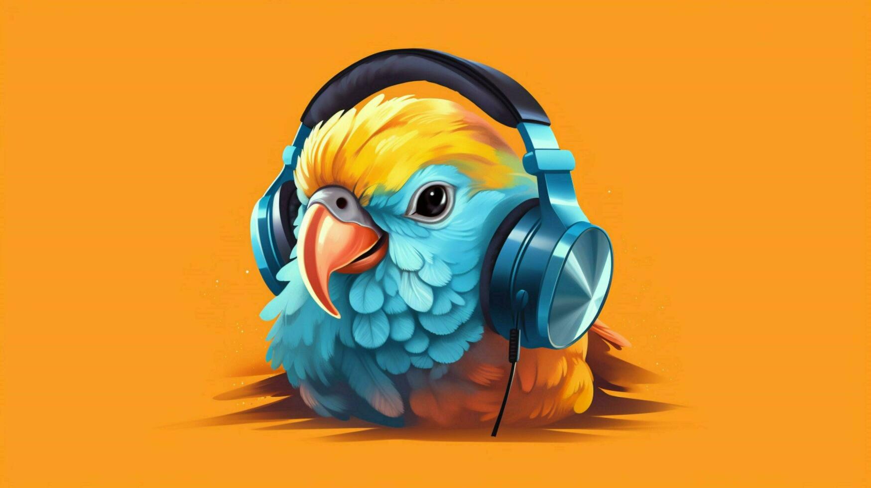 a cartoon illustration of a bird wearing headphone photo