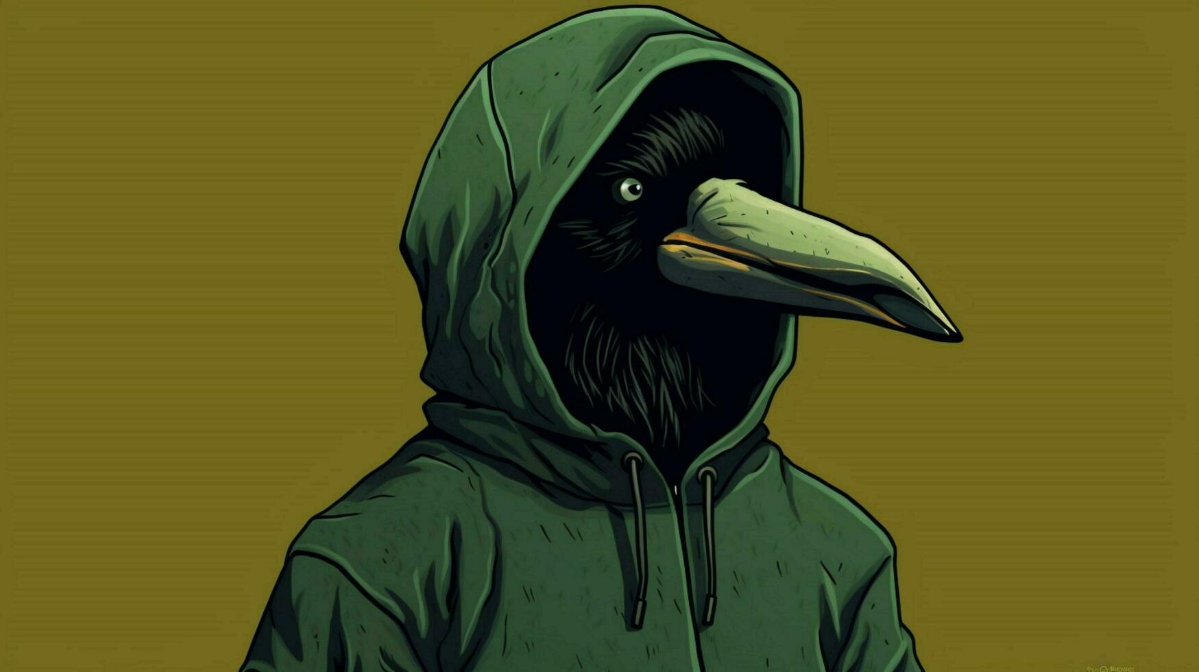 un dibujos animados imagen de un pájaro vistiendo un verde chaqueta foto