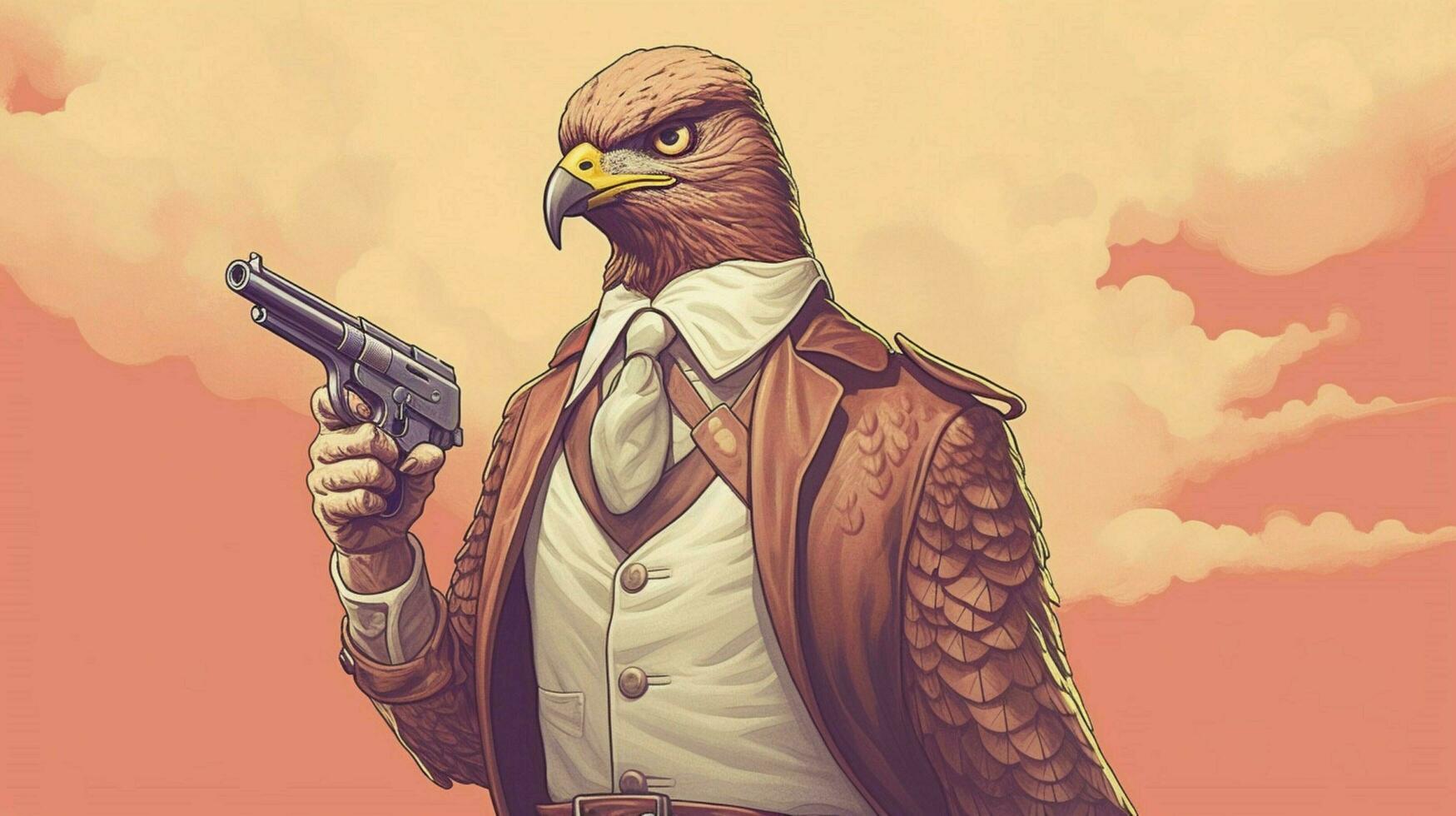a cartoon image of a hawk with a gun and a gun on photo