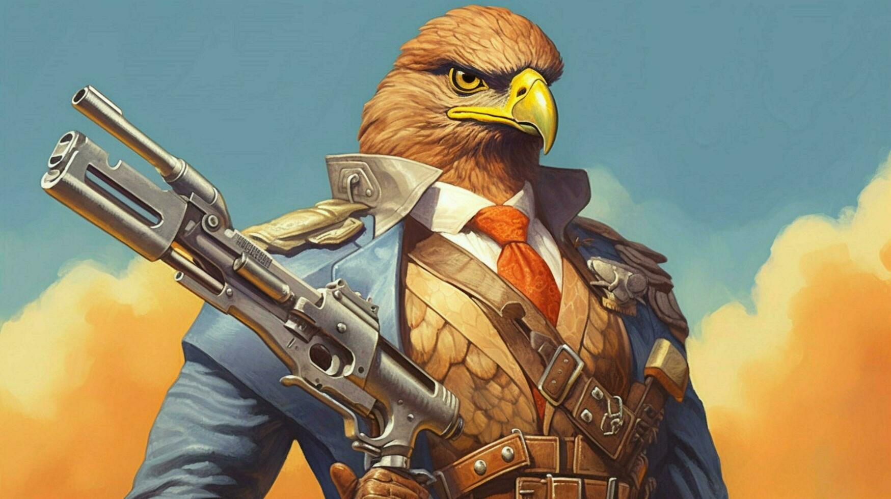 a cartoon image of a hawk with a gun and a gun on photo