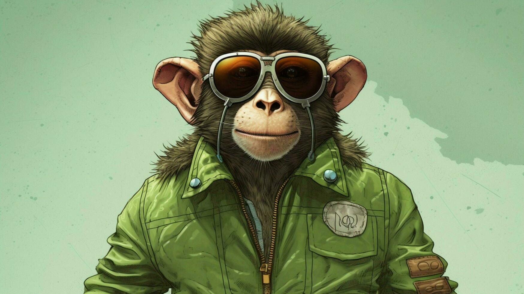 a cartoon image of a monkey wearing a green jacket photo