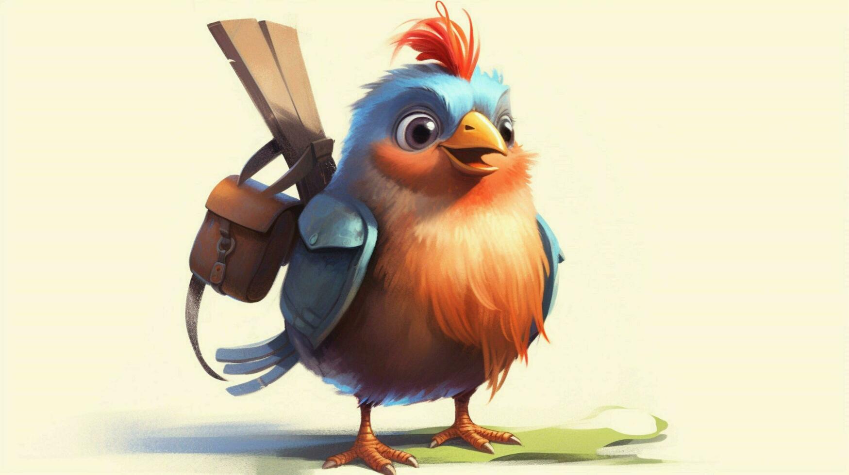 a cartoon of a bird with a backpack and a bookmar photo