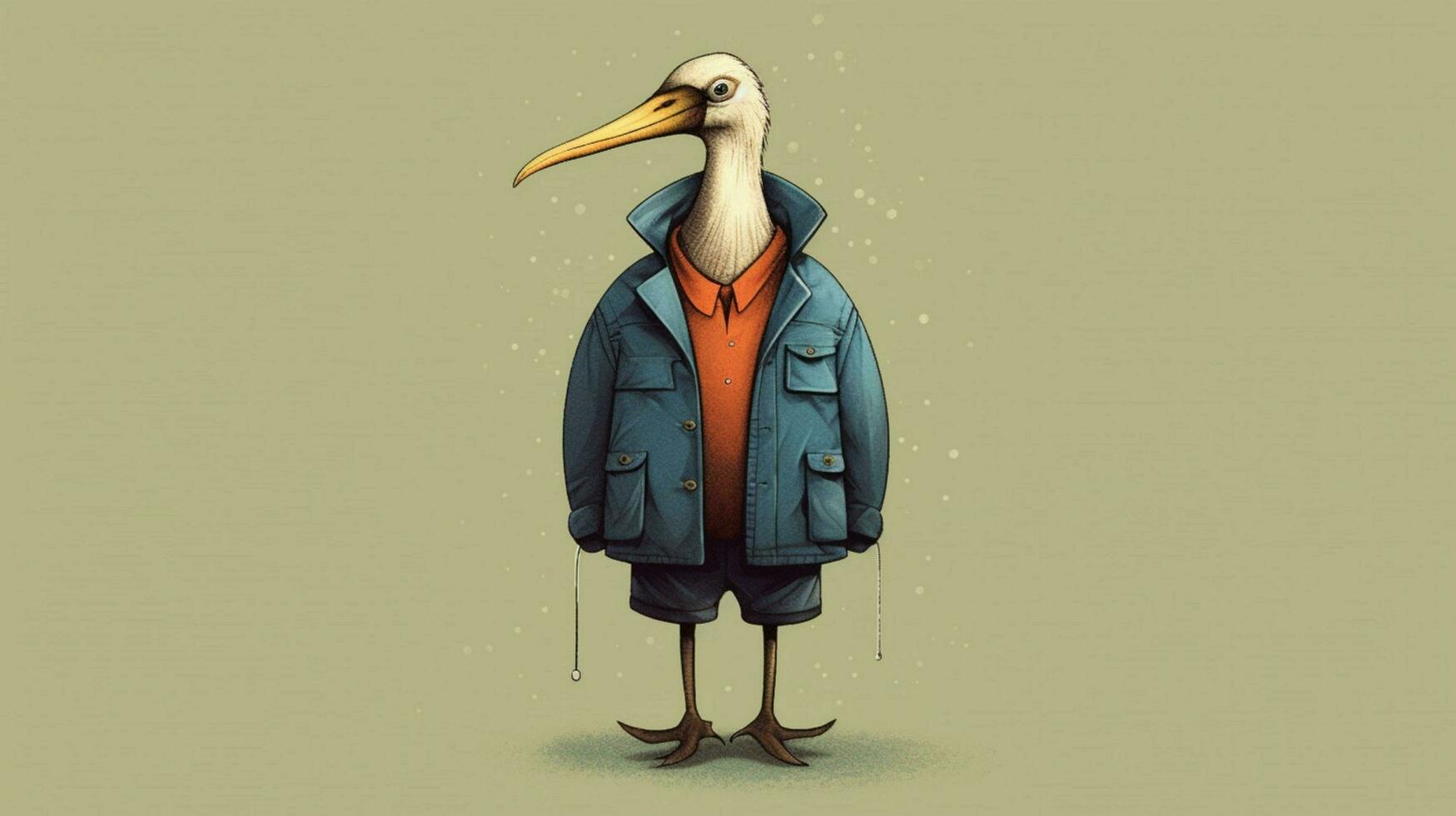 a cartoon of a bird wearing a jacket with the wor photo