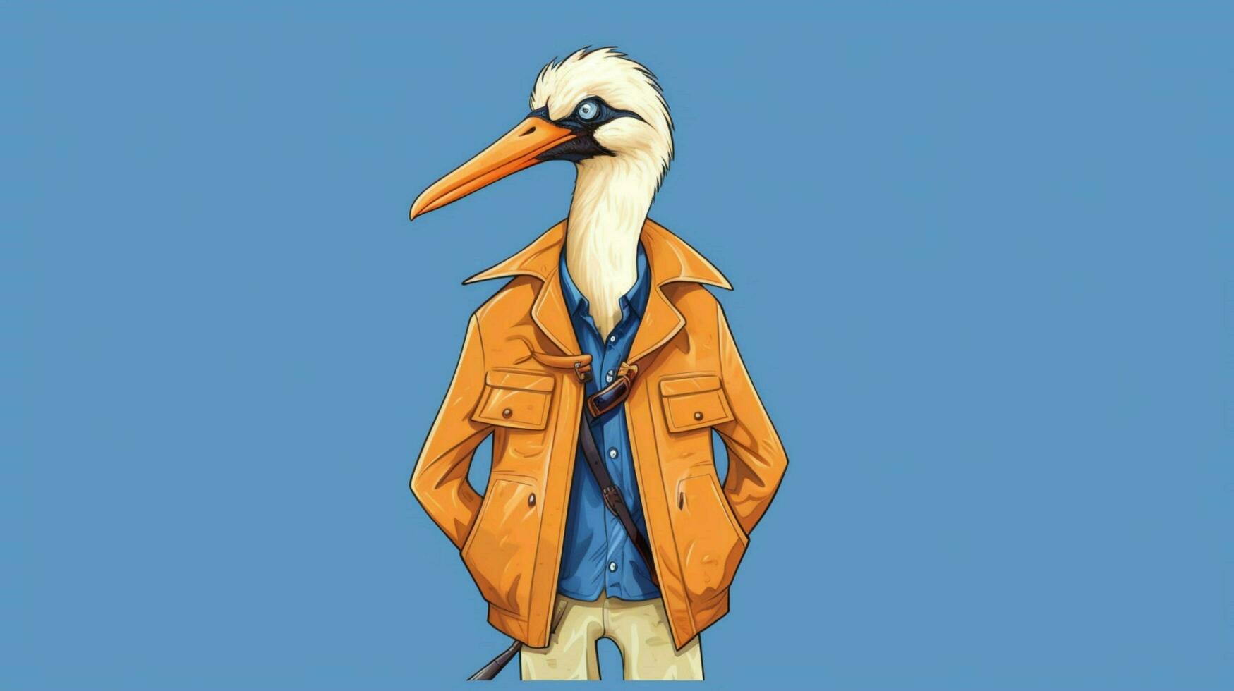 a cartoon of a bird wearing a jacket with the wor photo