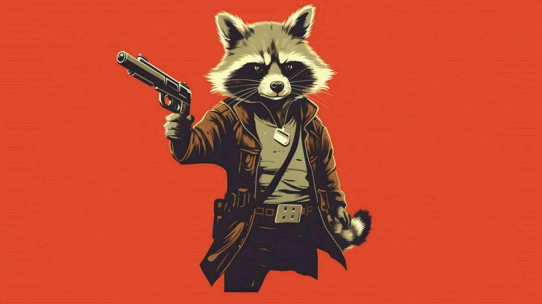 a cartoon of a raccoon with a gun in his hand photo