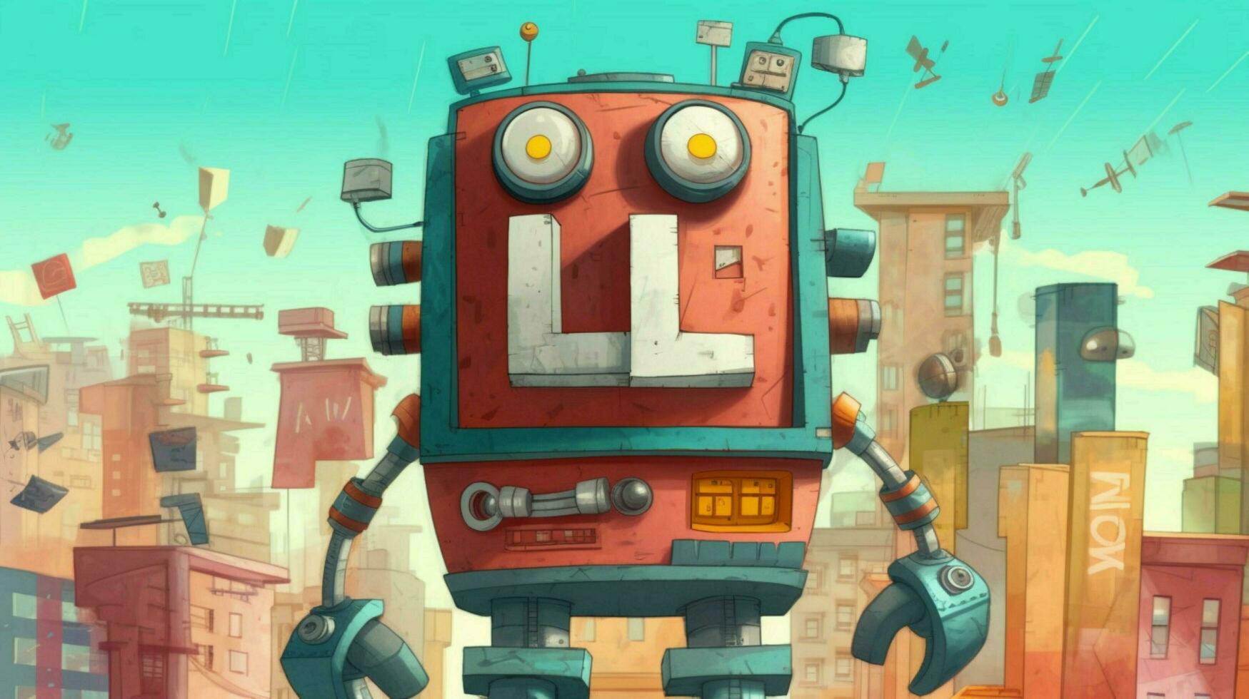 a cartoon of a robot with the word lg on it photo