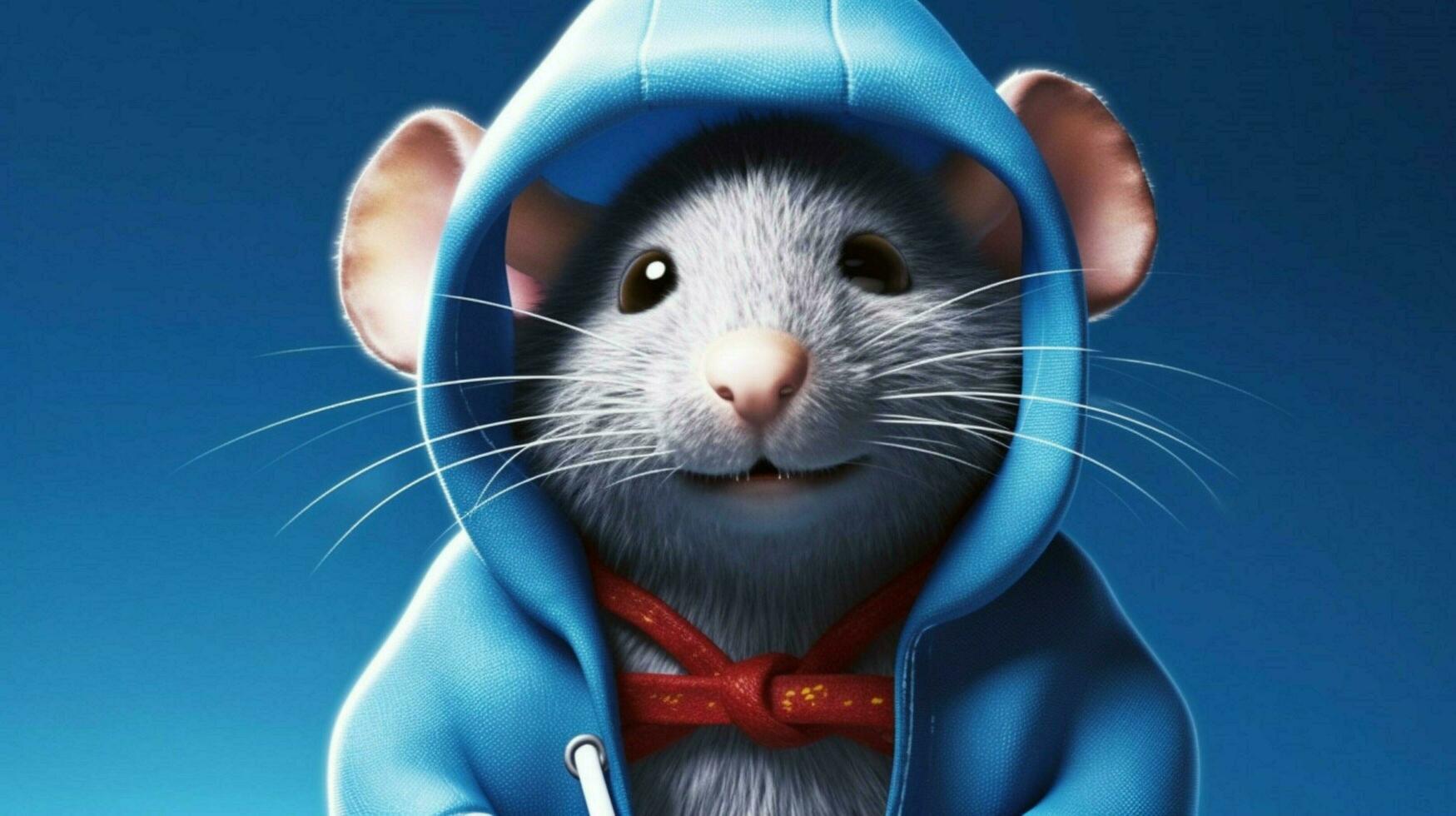 a cartoon rat with a blue hoodie and a blue hoodi photo