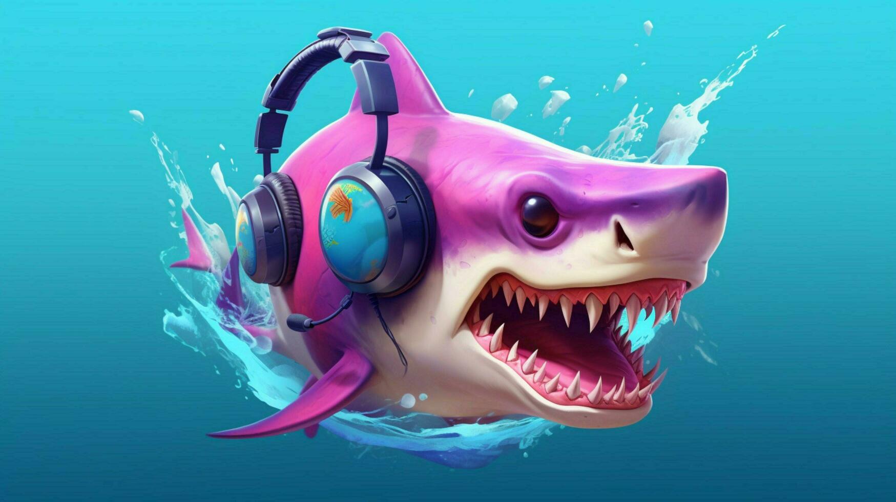 a cartoon shark with headphones and a pink headba photo