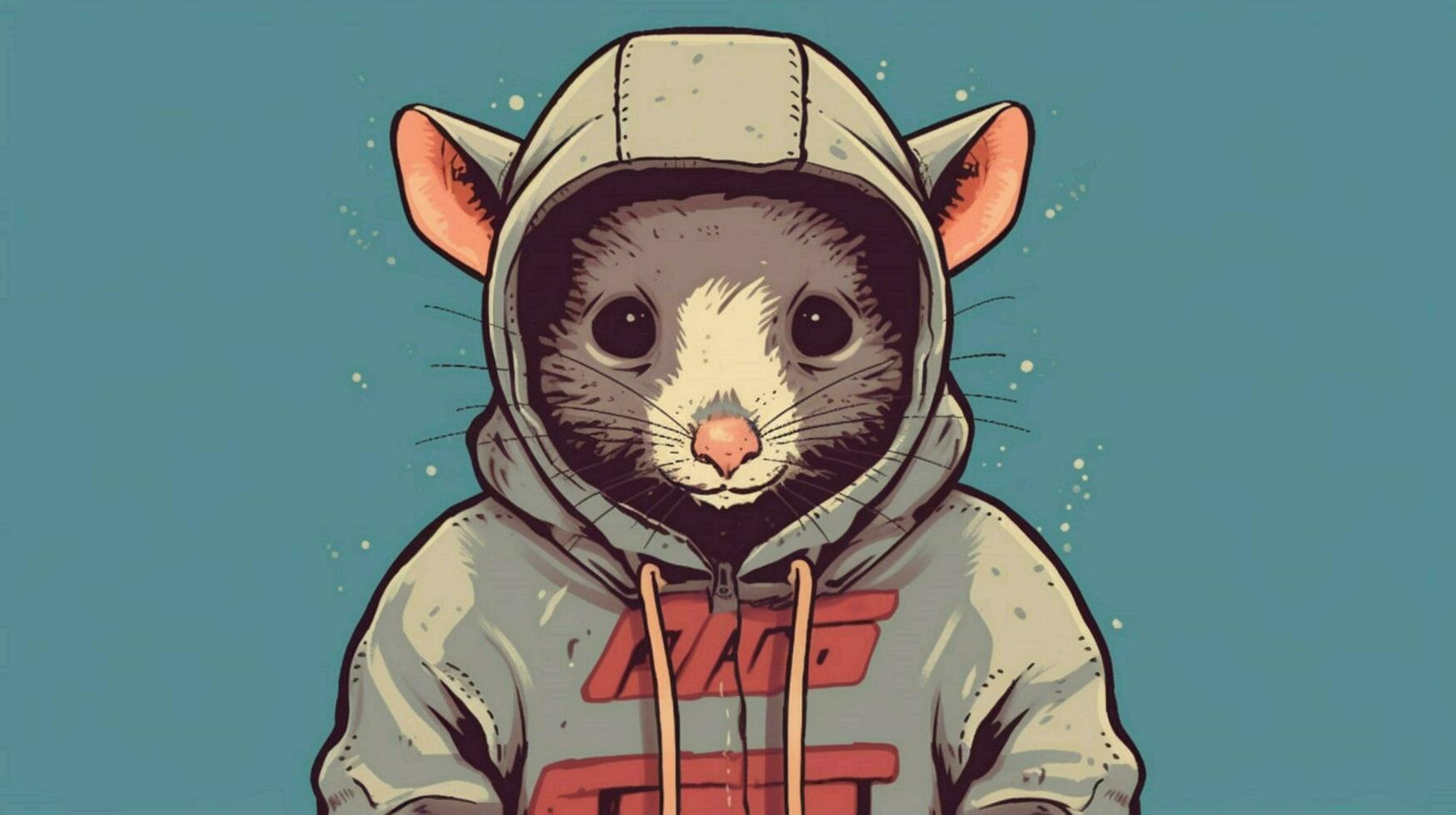 a cartoon rat with a hoodie and a hoodie that say photo