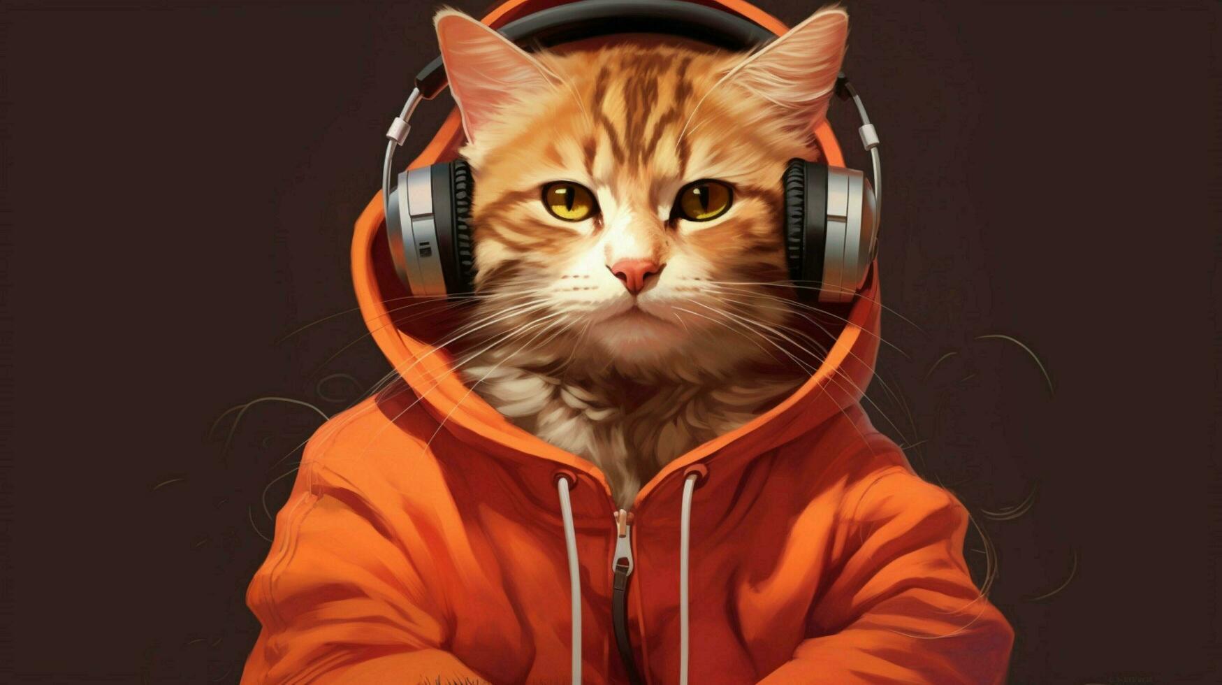 a cat wearing a jacket and headphones with the nu photo