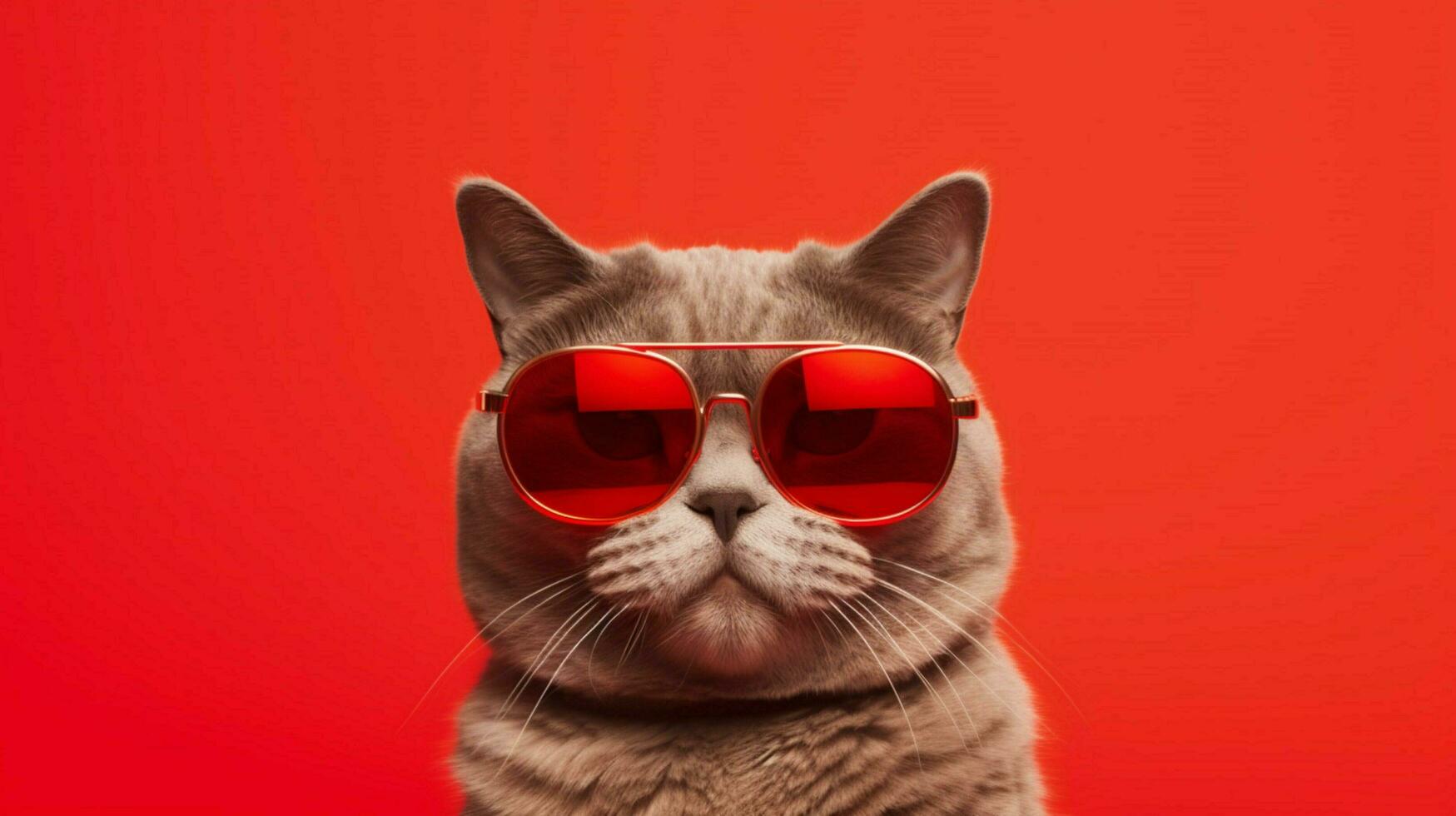 a cat wearing sunglasses and a red background wit photo