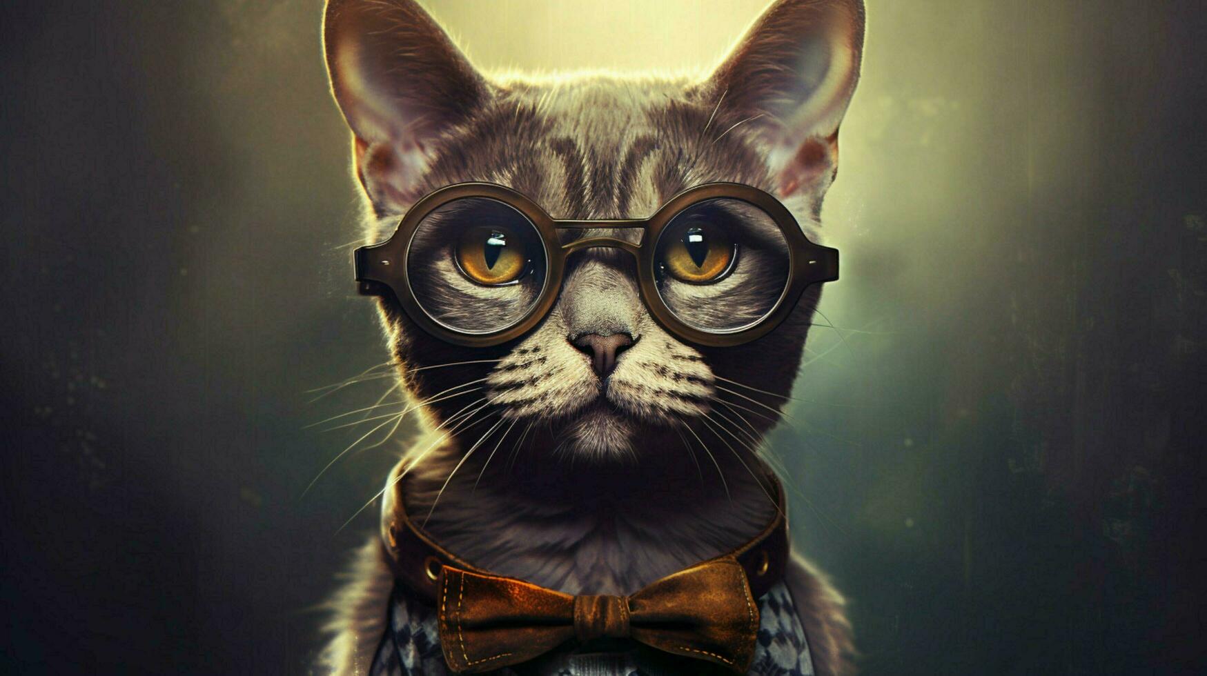 a cat with a collar and glasses that sayscaton it photo