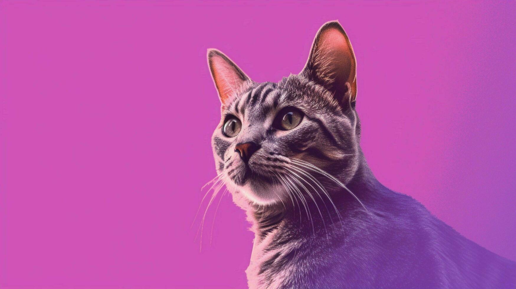 a cat with a purple background and purple backgro photo