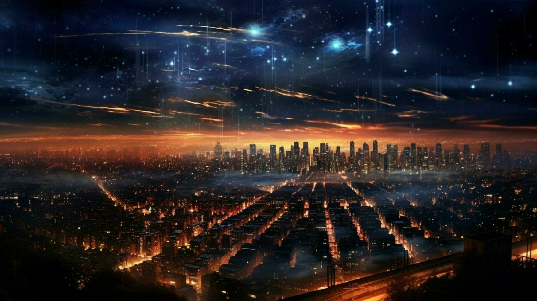 a city at night with a myriad of lights and stars photo