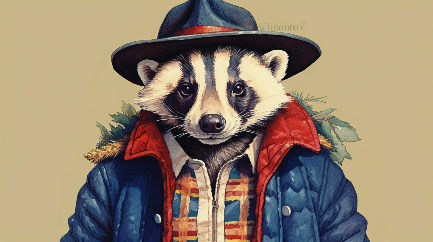 a colorful illustration of a badger wearing a hat photo