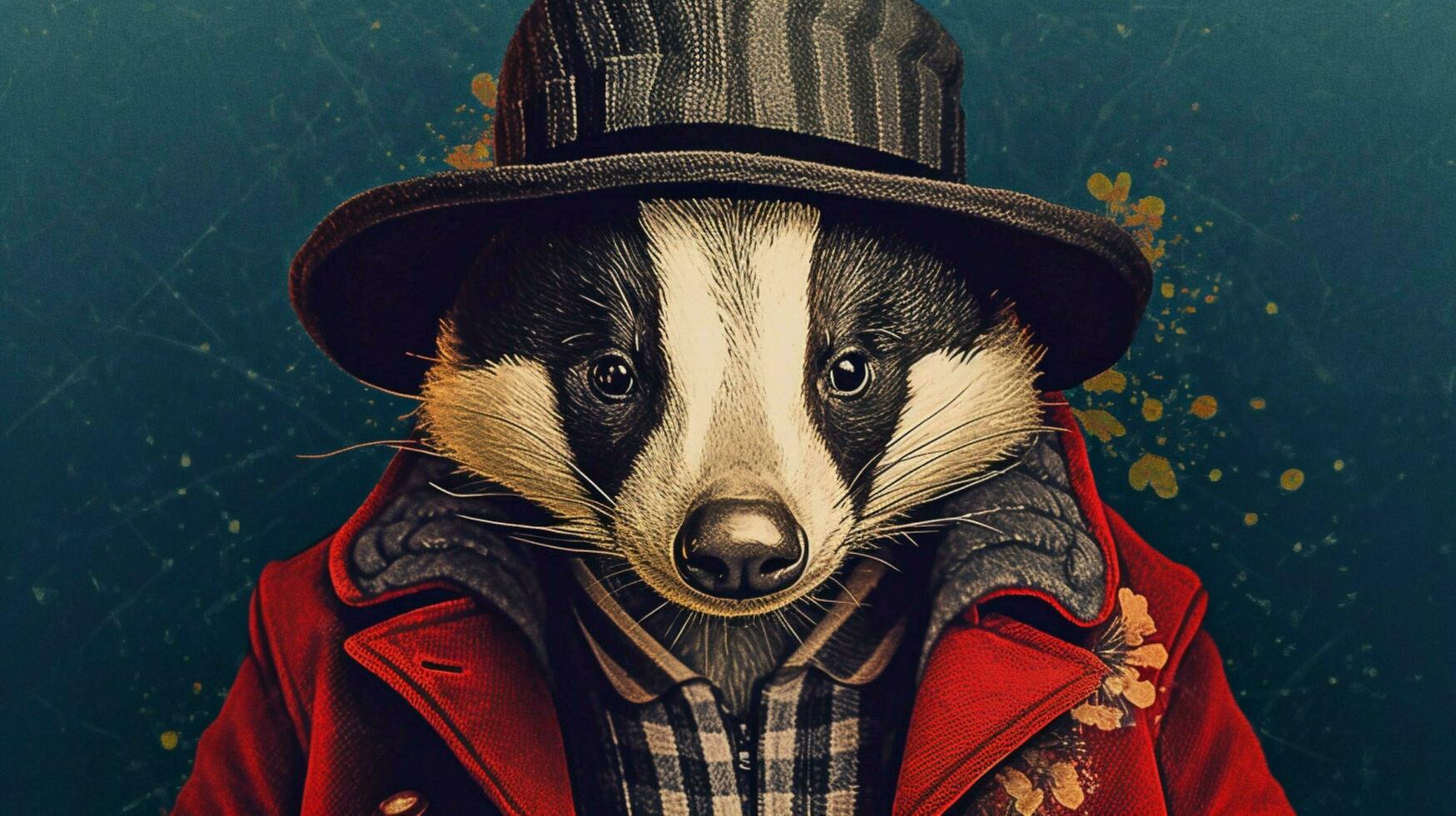 a colorful illustration of a badger wearing a hat photo