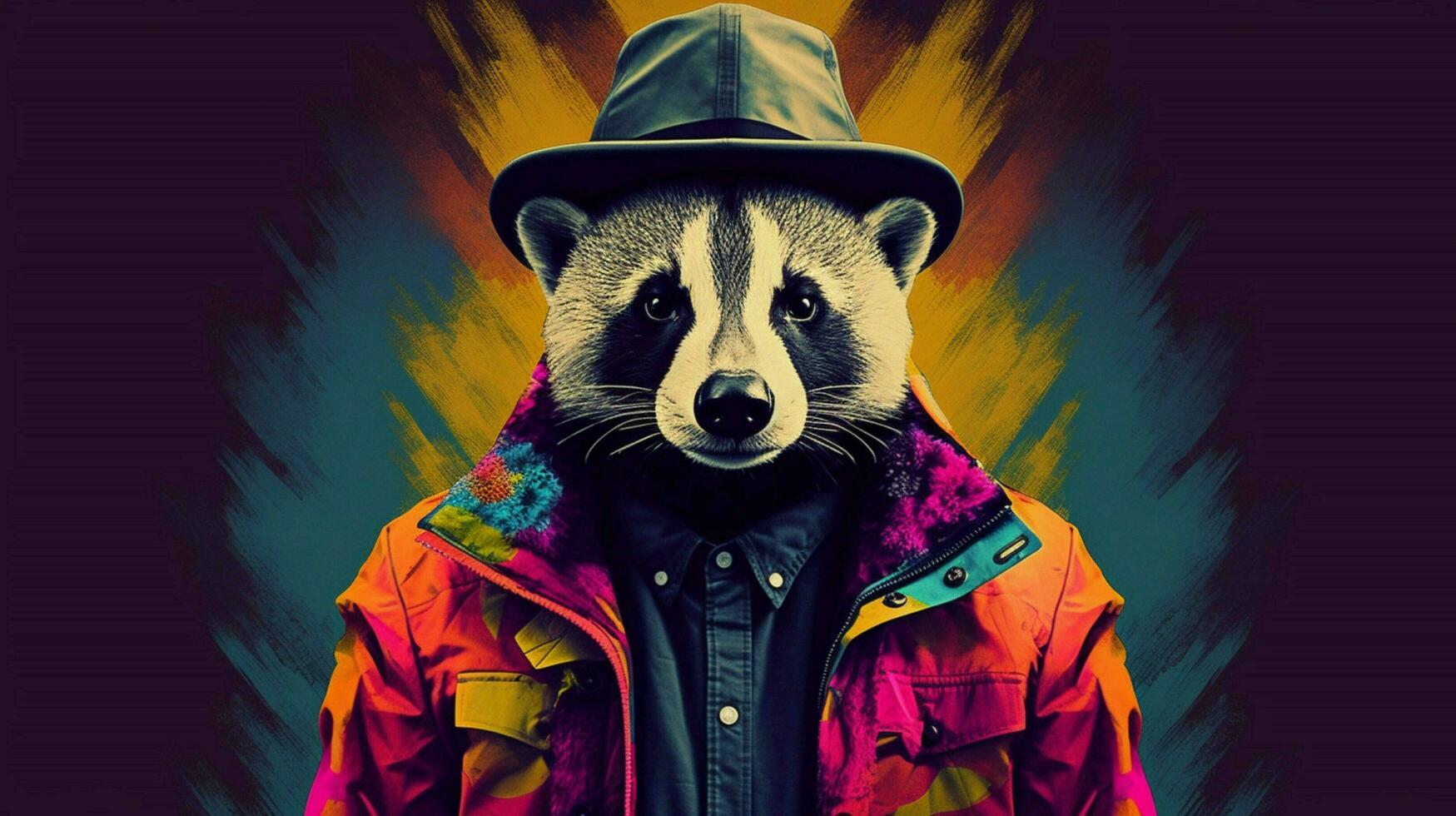 a colorful illustration of a badger wearing a hat photo