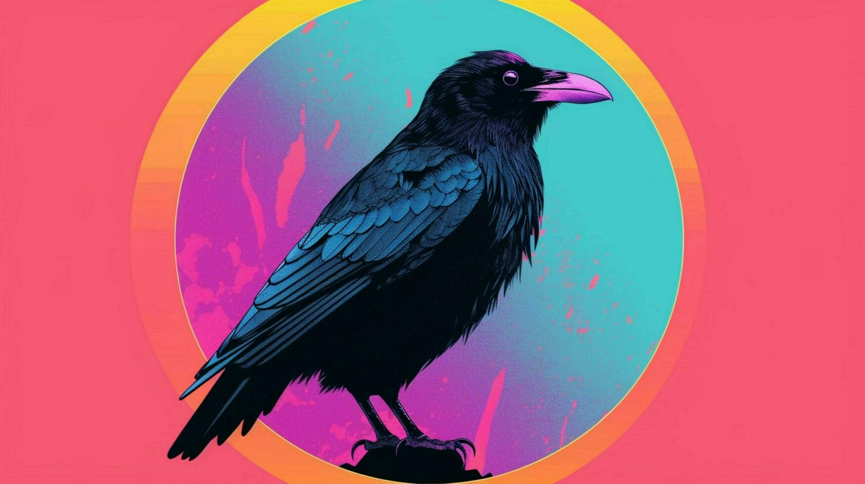 a colorful illustration of a crow with a black co photo