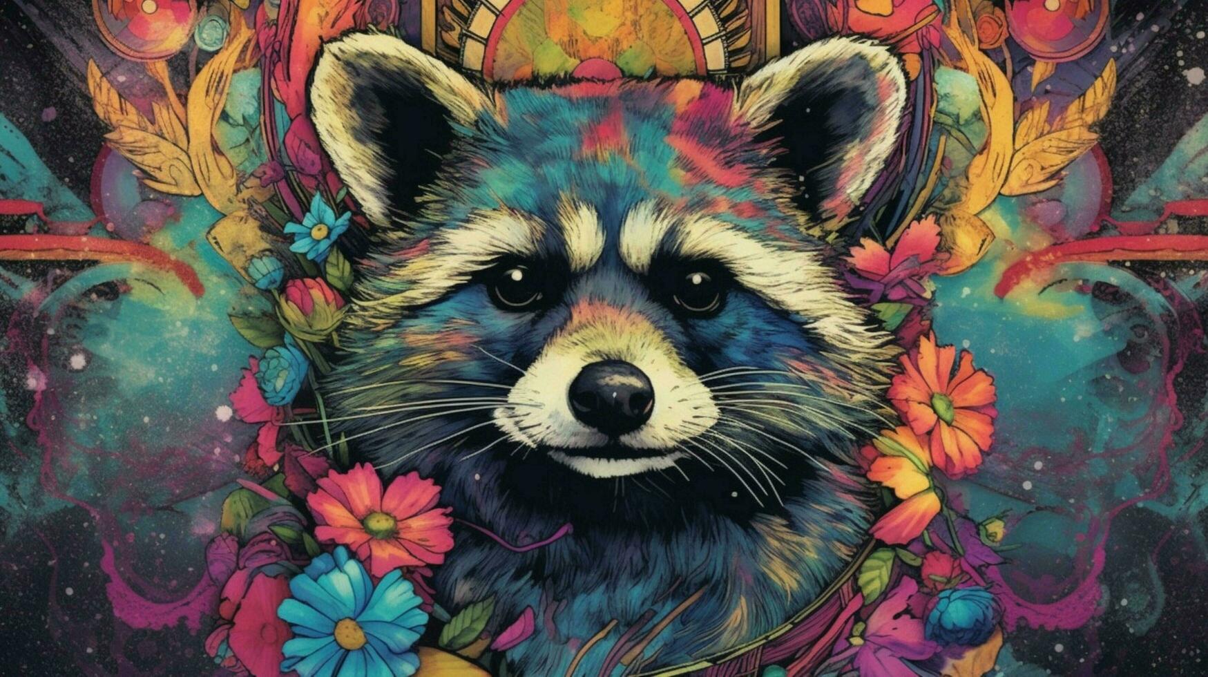 a colorful poster for a band called raccoon photo