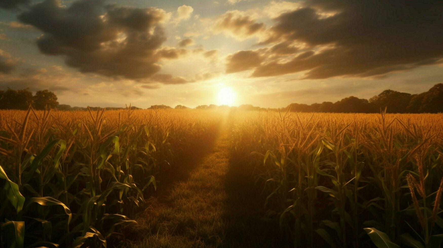 a corn field with the sun shining on it photo
