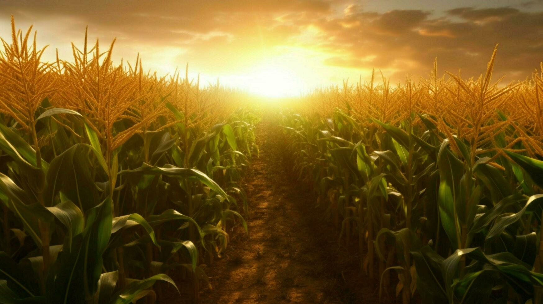 a corn field with the sun shining on it photo