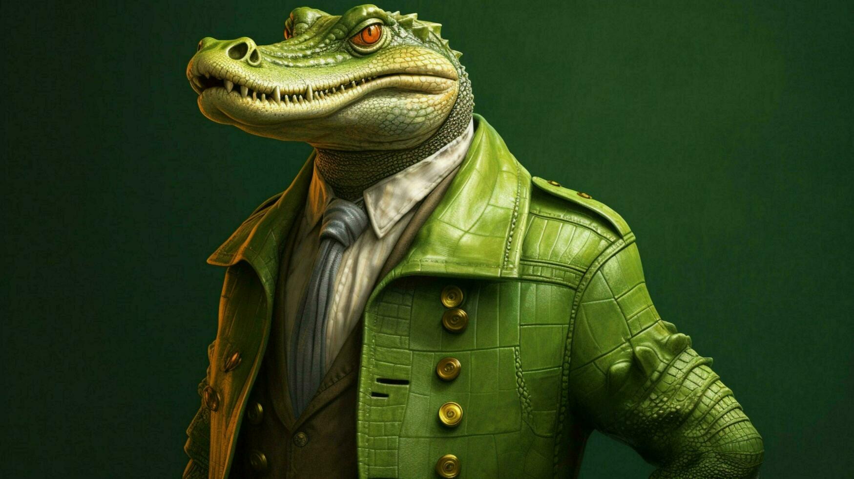 a crocodile with a green jacket and a green jacke photo