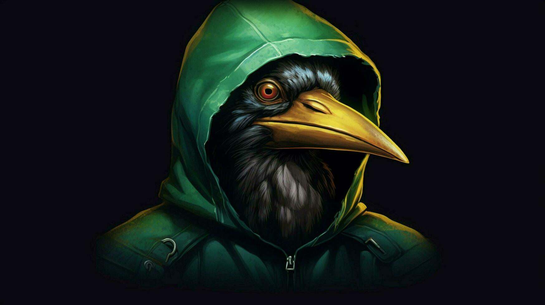 a digital art print of a bird with a green hood a photo