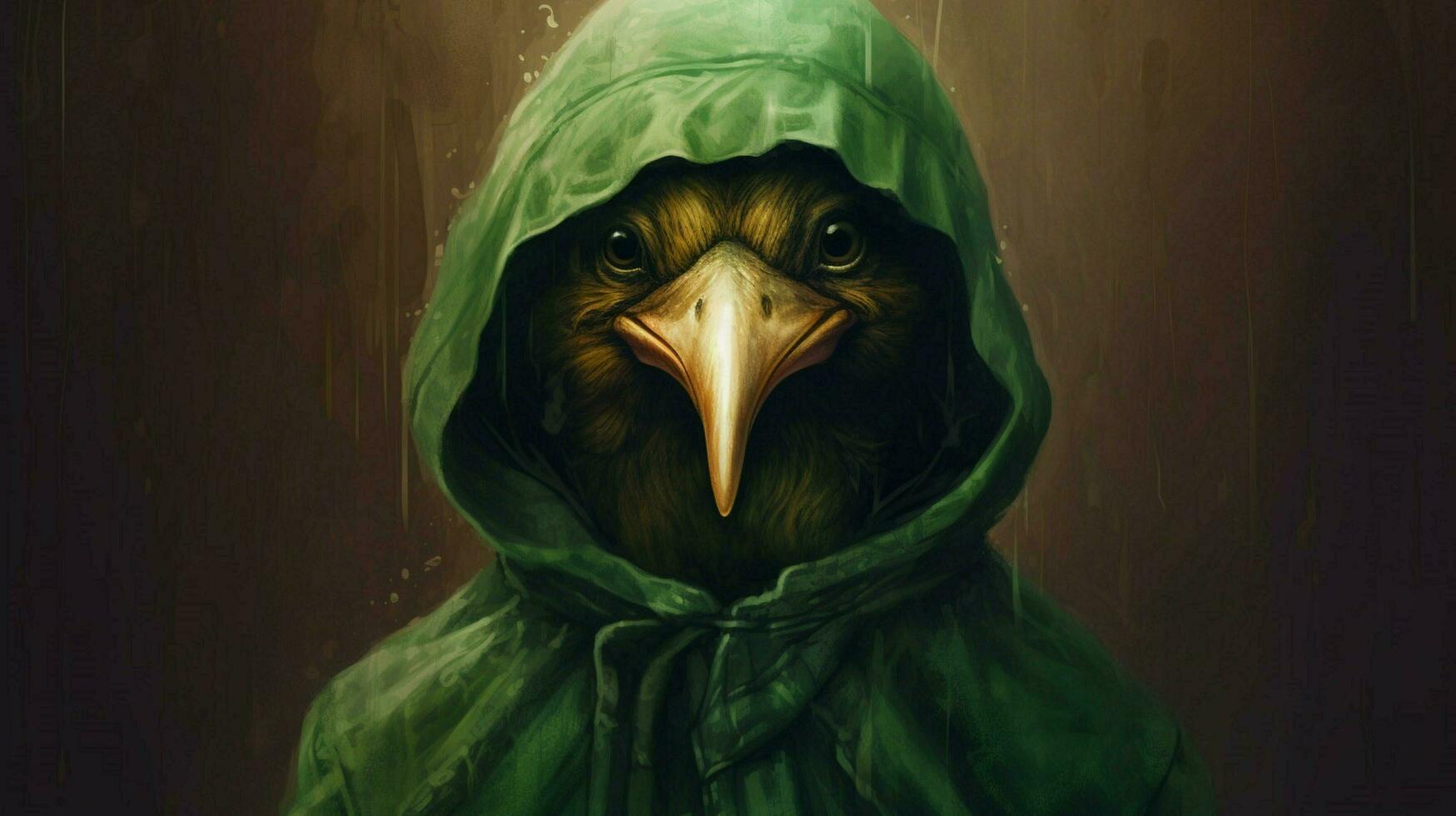 a digital art print of a bird with a green hood a photo