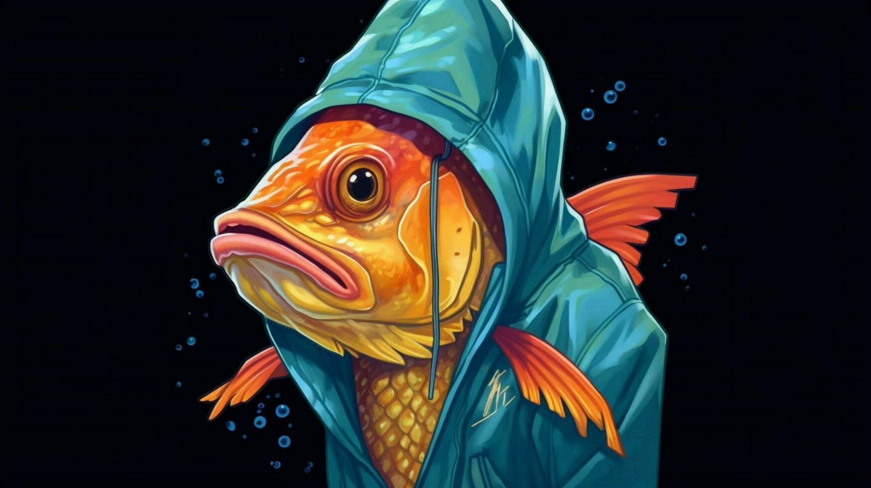 un digital ilustración de un pescado vistiendo un capucha foto