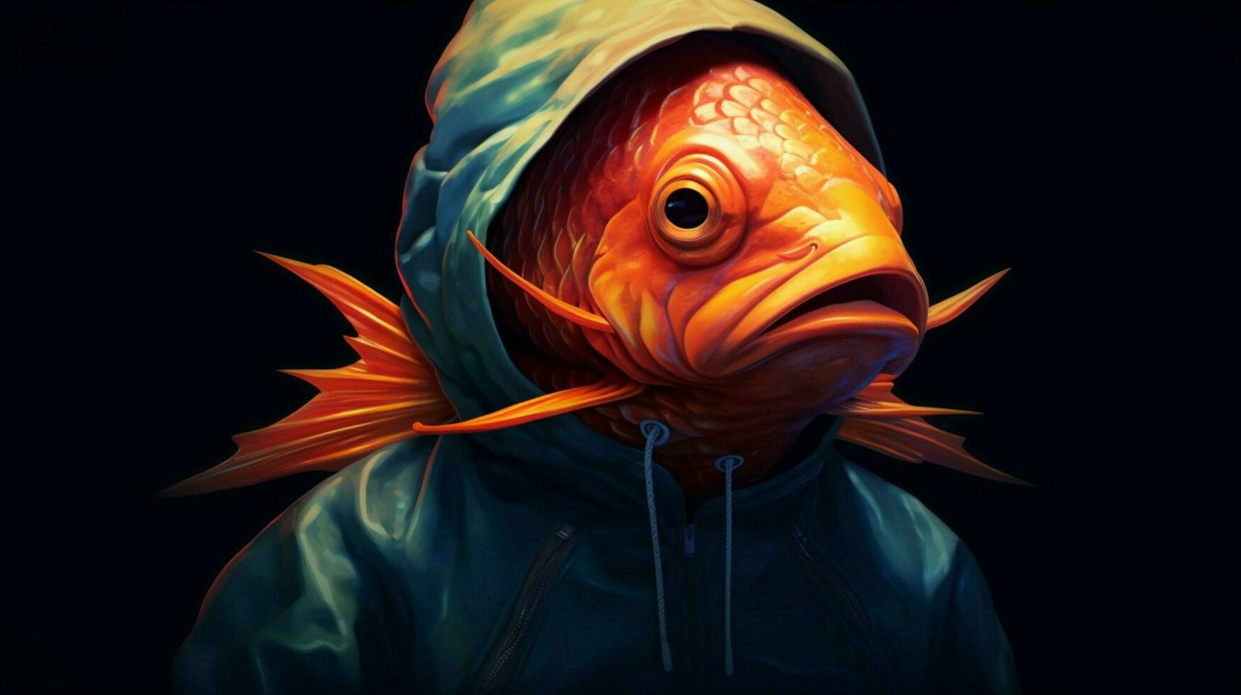 a digital illustration of a fish wearing a hoodie photo