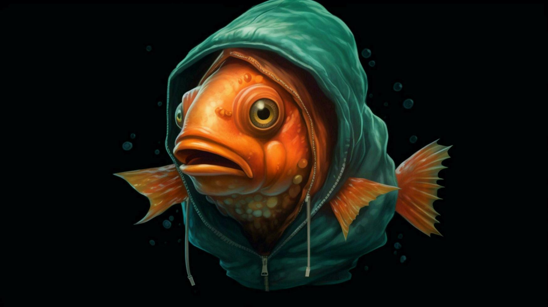 un digital ilustración de un pescado vistiendo un capucha foto