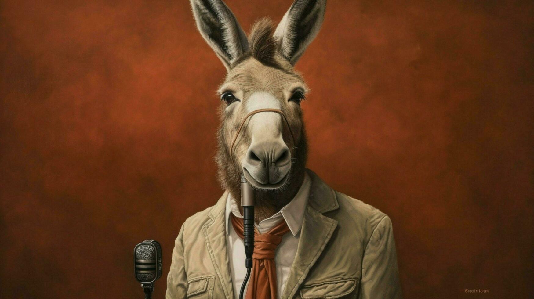 a donkey in a jacket with a microphone in his ear photo