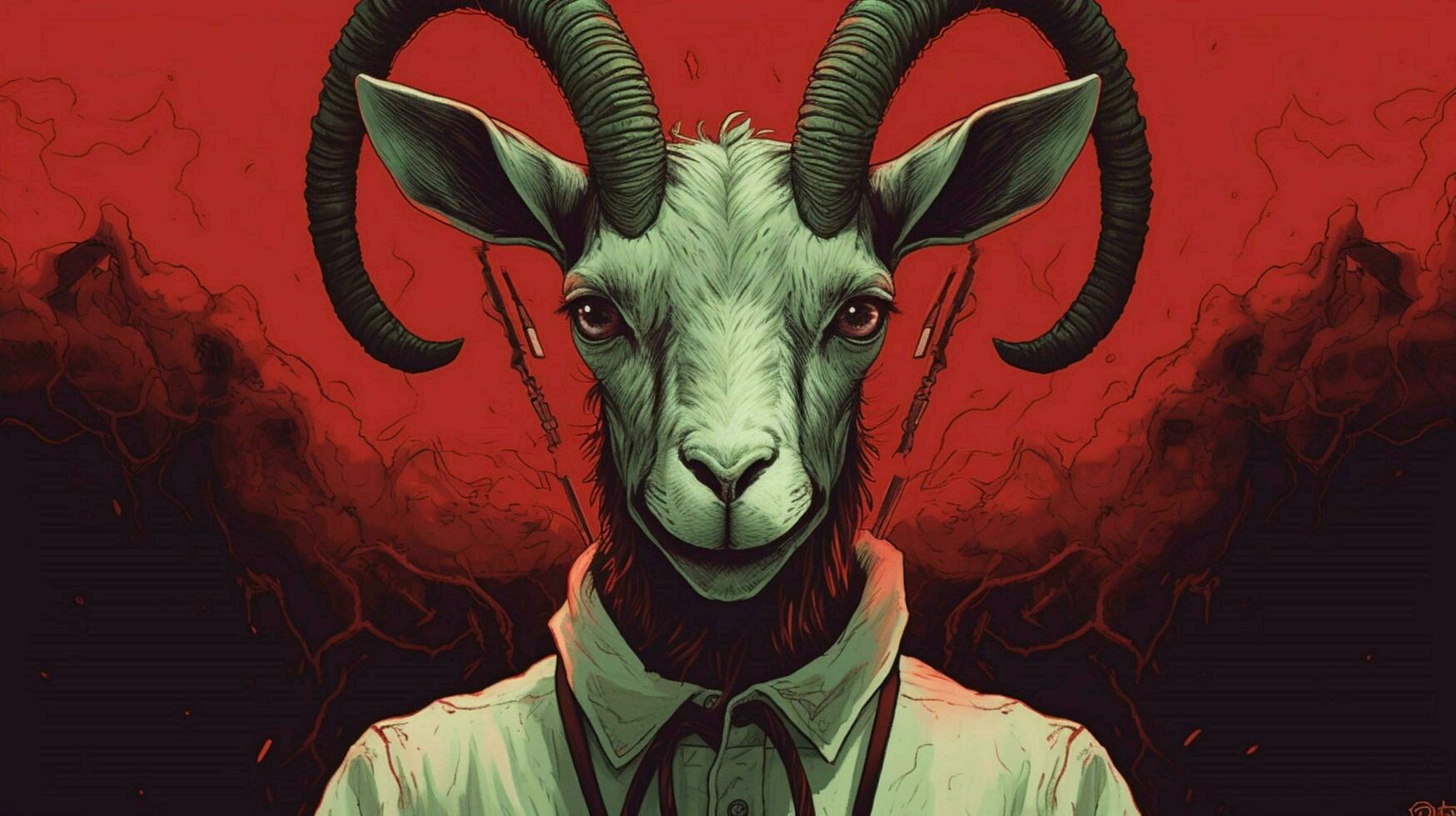 a drawing of a character with the word goat on it photo