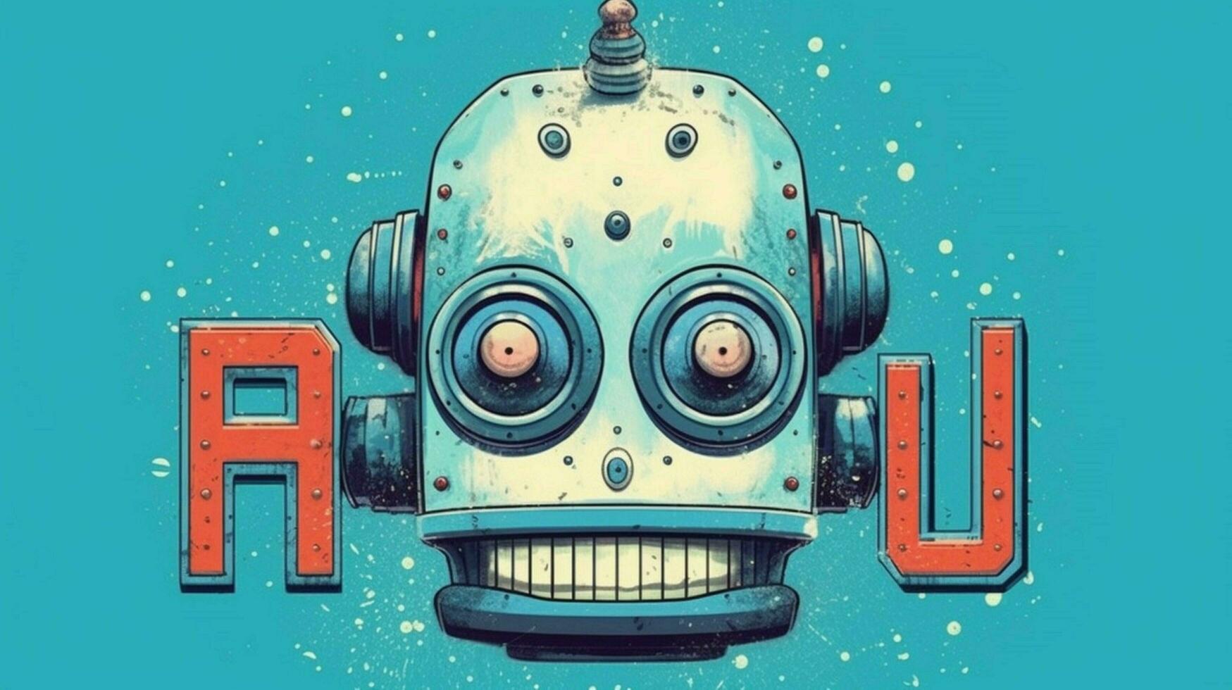 a drawing of a robot head with a blue background photo