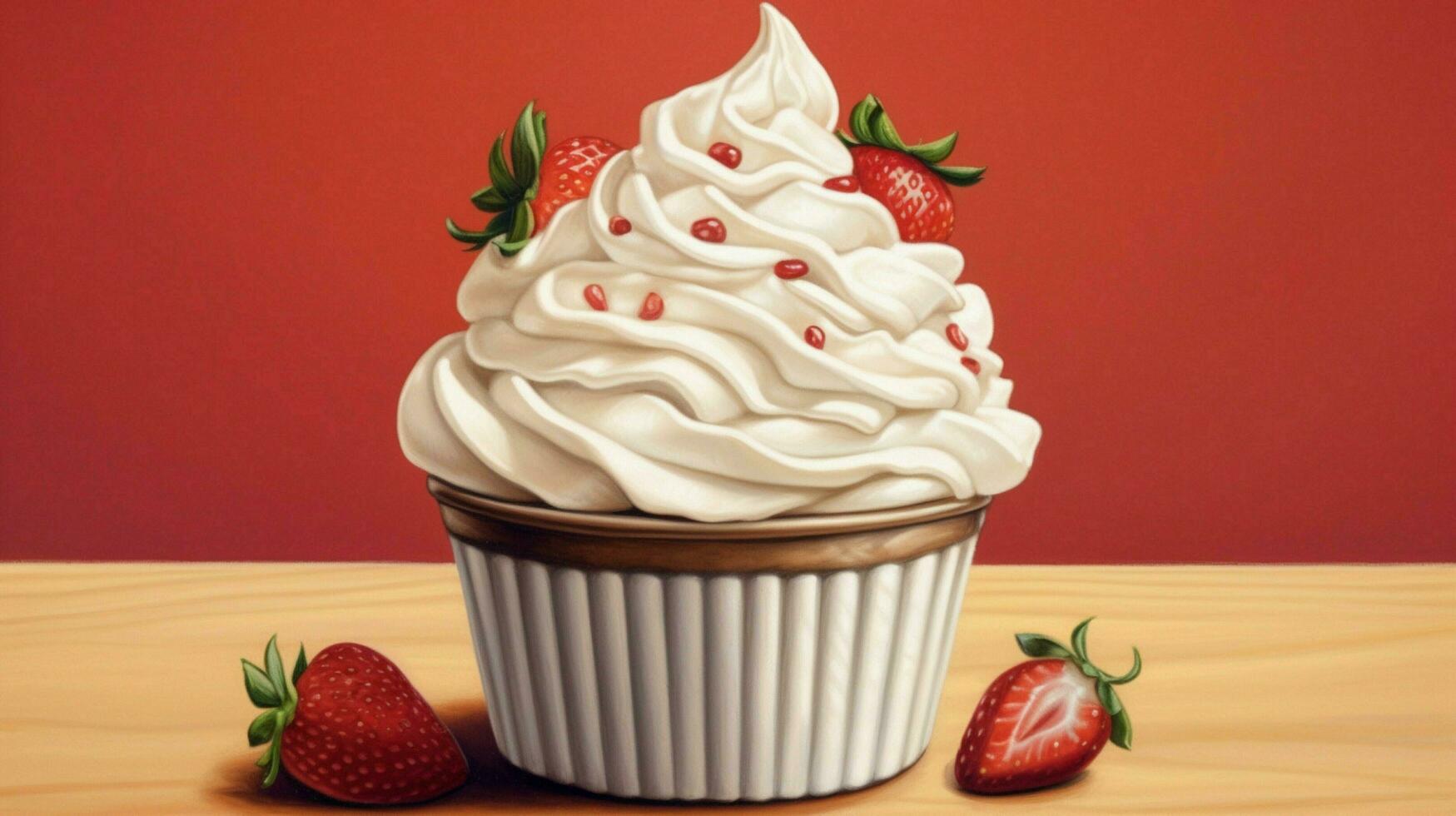 a drawing of whipped cream with a strawberry photo