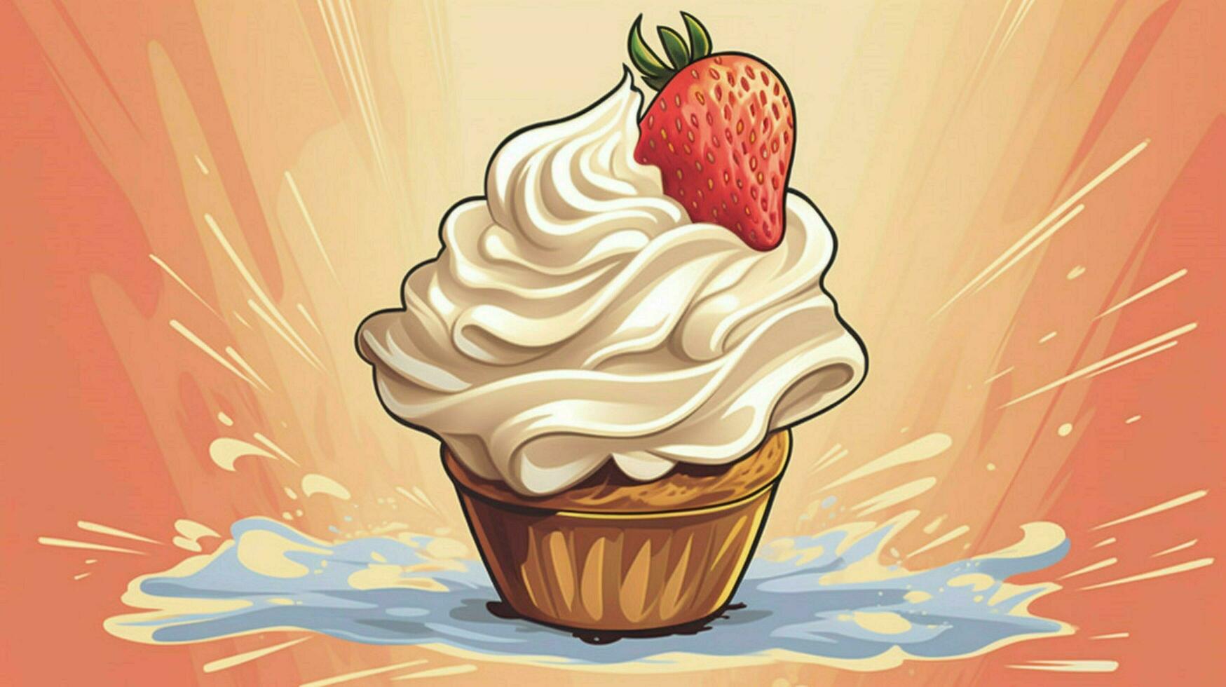 a drawing of whipped cream with a strawberry photo