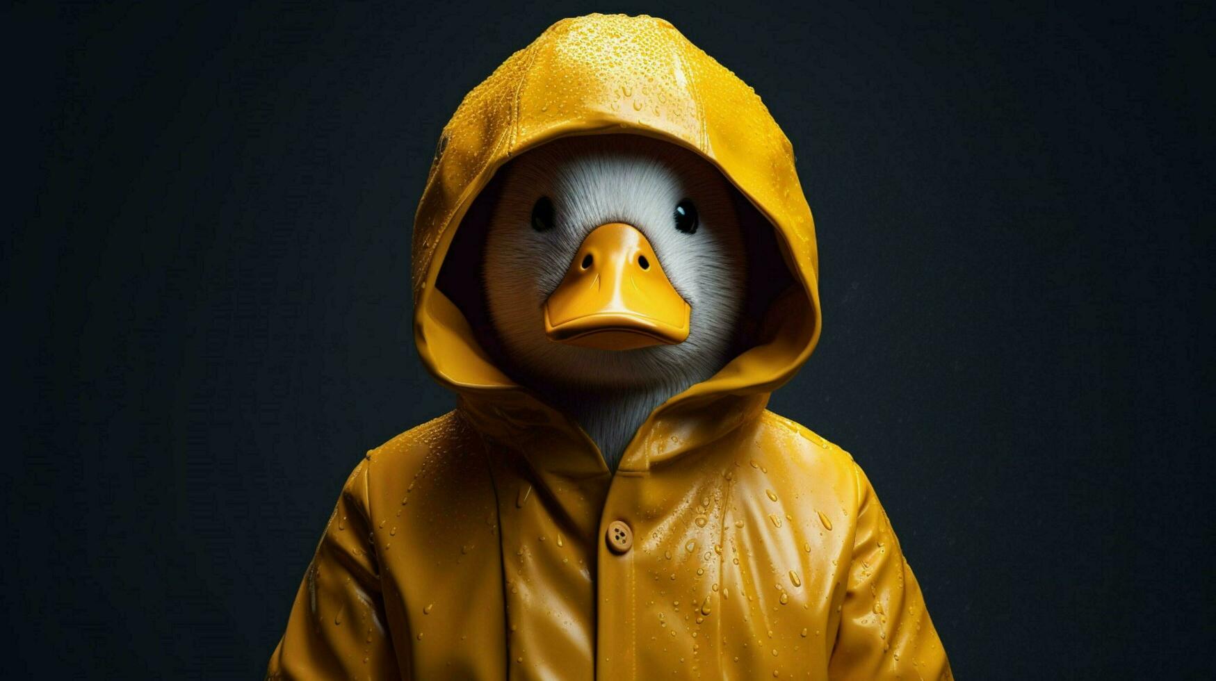 a duck in a raincoat with a hood and a hood photo