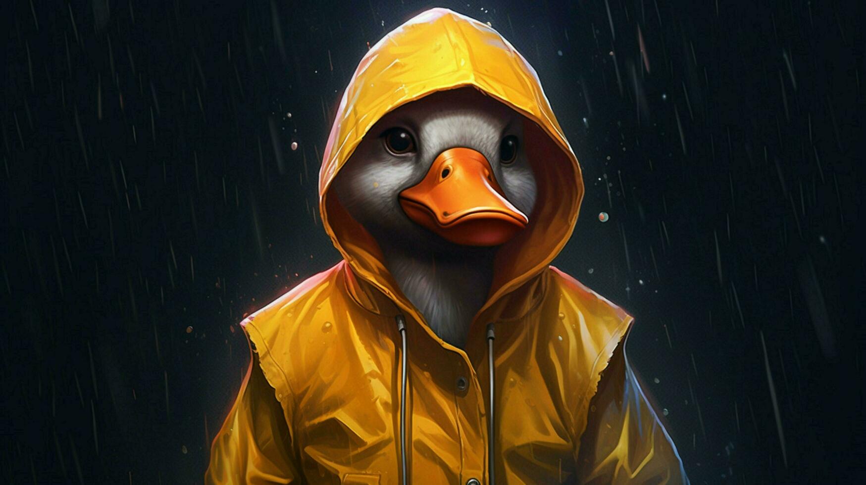 a duck in a raincoat with a hood and a hood photo