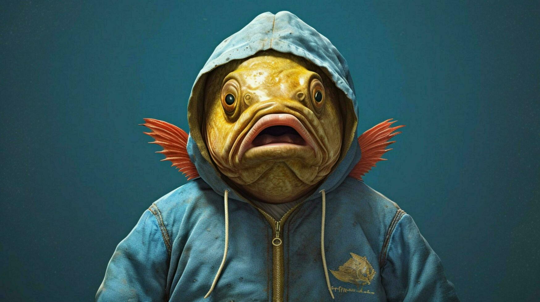 a fish with a hoodie that says fish on it photo