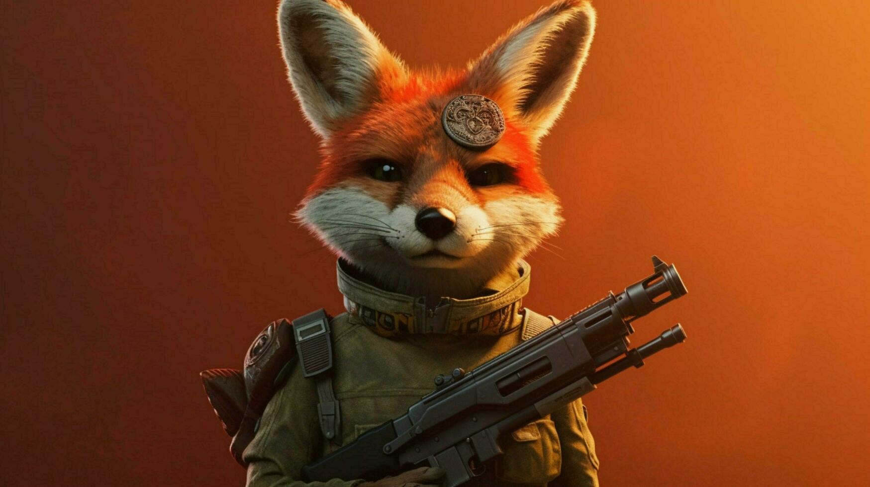 a fox with a gun on his head photo