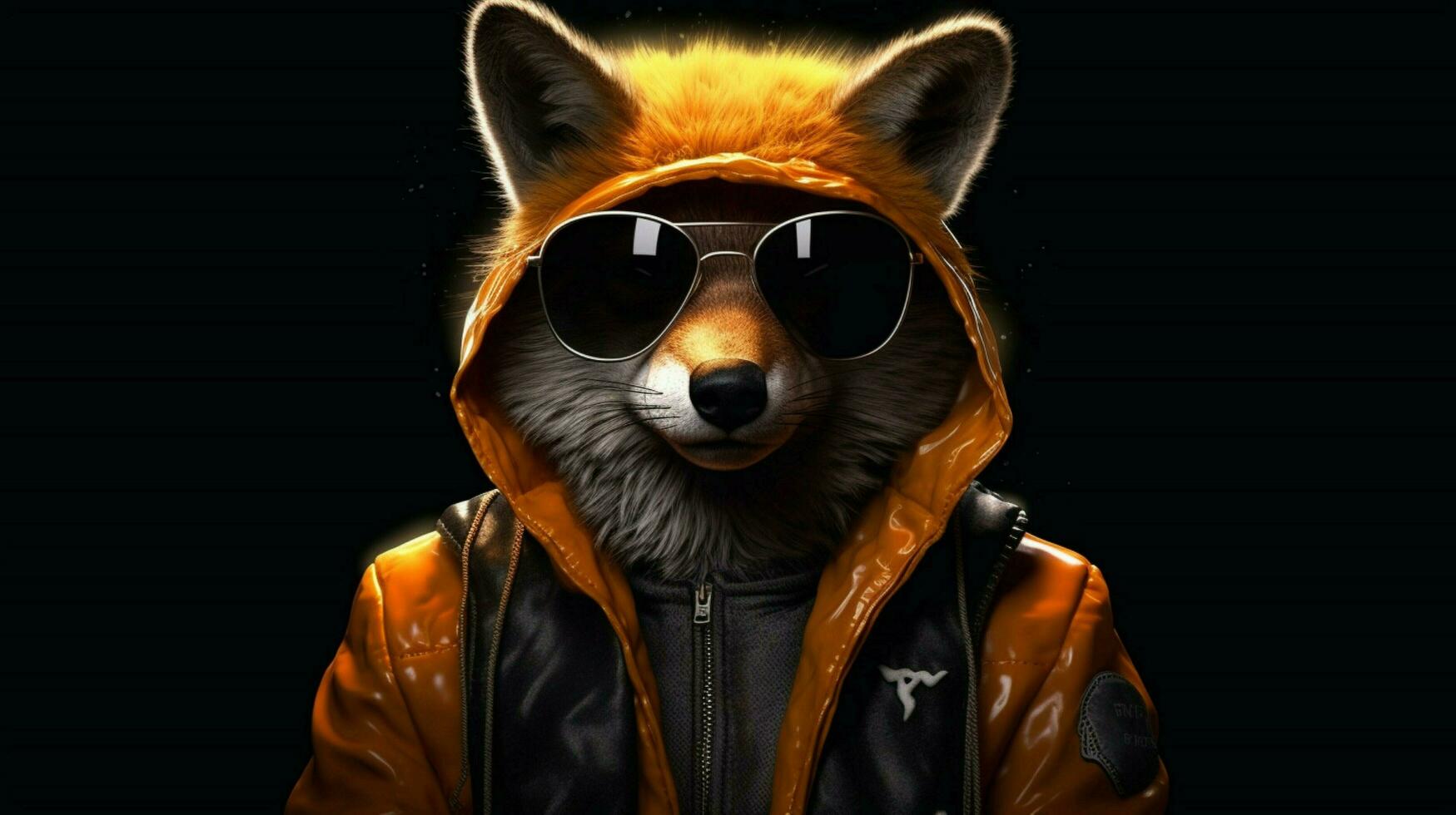 a fox with a hoodie and sunglasses is standing photo