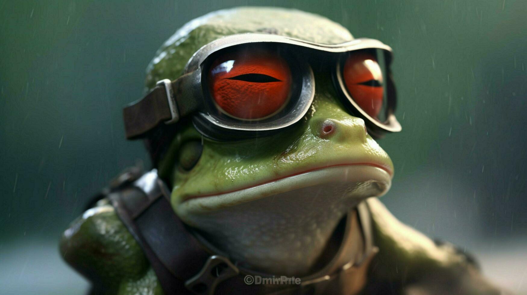 un rana con un casco y lentes foto