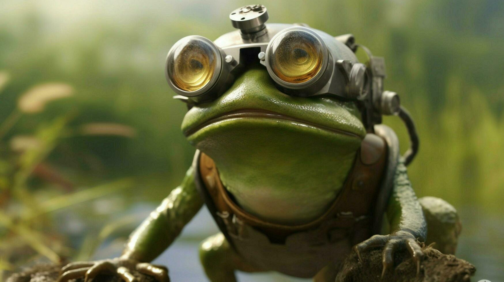 a frog with a helmet and glasses photo