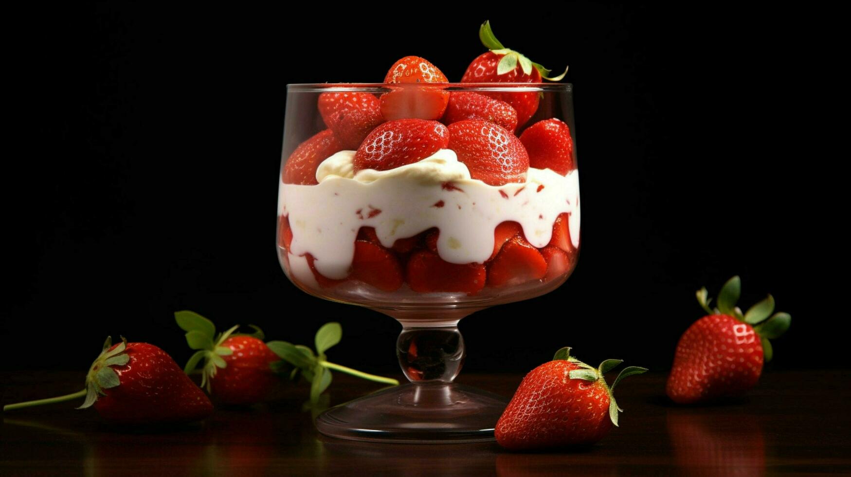 a glass of strawberry parfait with strawberries photo