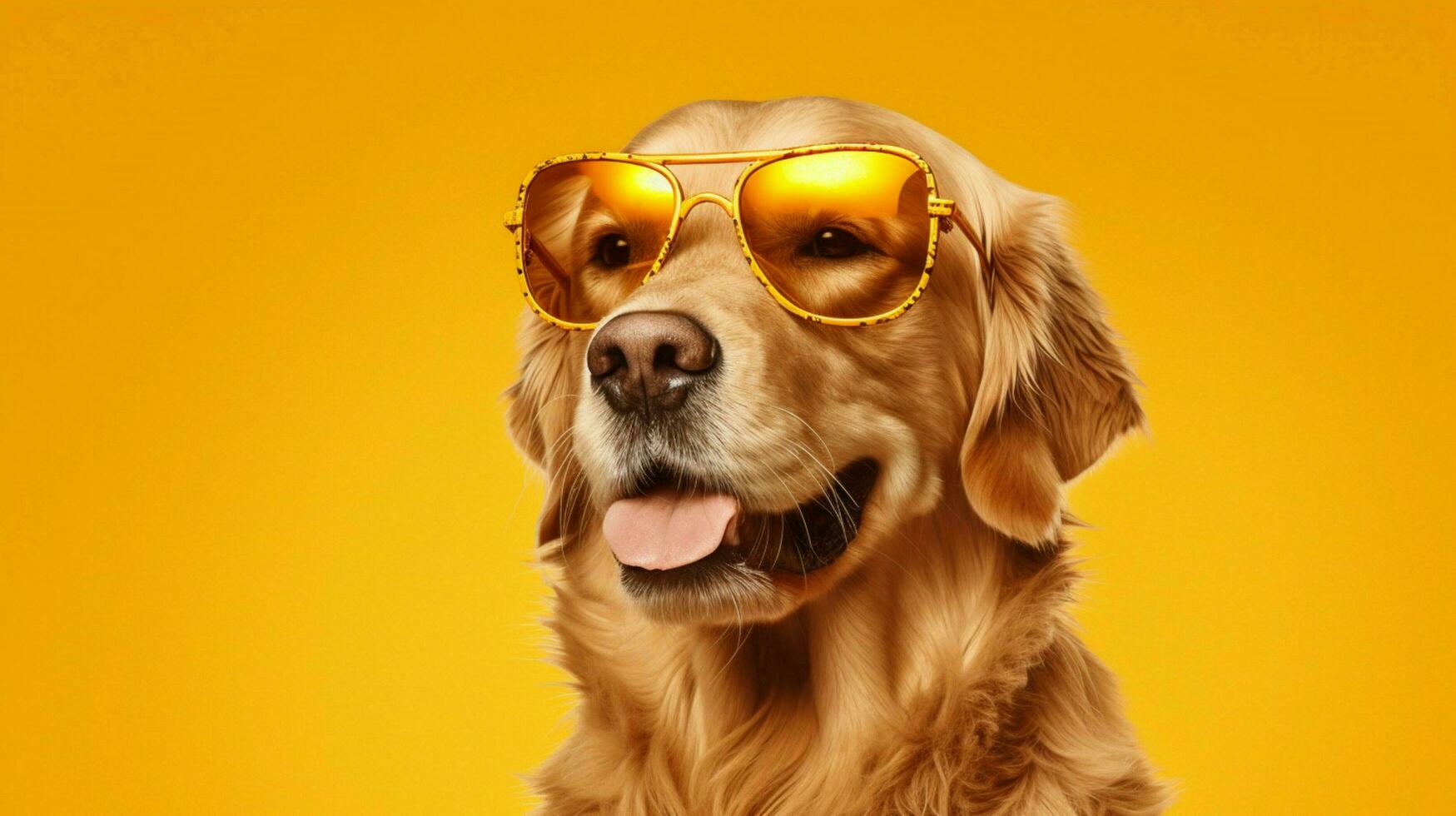 a golden retriever dog wearing sunglasses on a ye photo